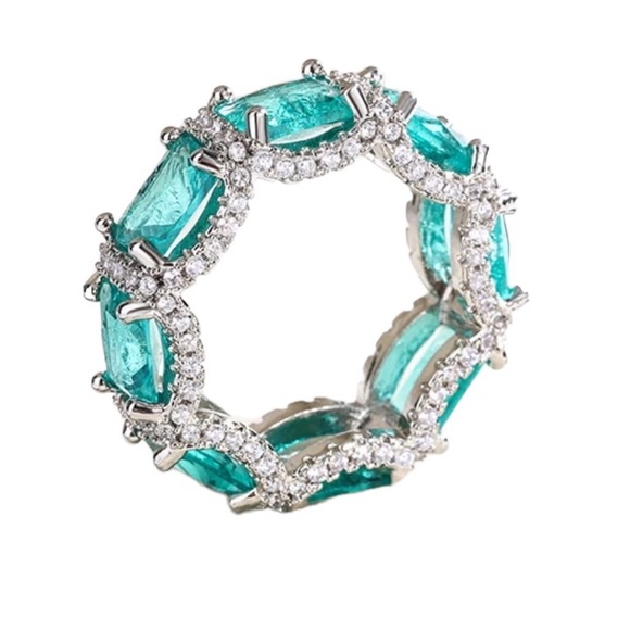 Green Pariba 925 Silver Eternity Ring - Picture 1 of 15